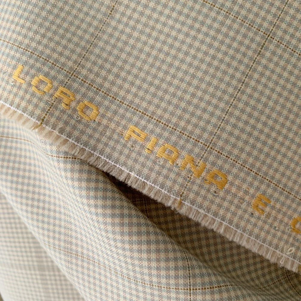 Pure Wool Taupe Blue Check Dibiella & Loro Piana Luxury Designer Fabric - Picture 3 of 14